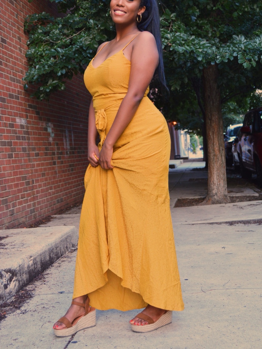 & Other Stories Golden Yellow Maxi Dress with Tie Waist